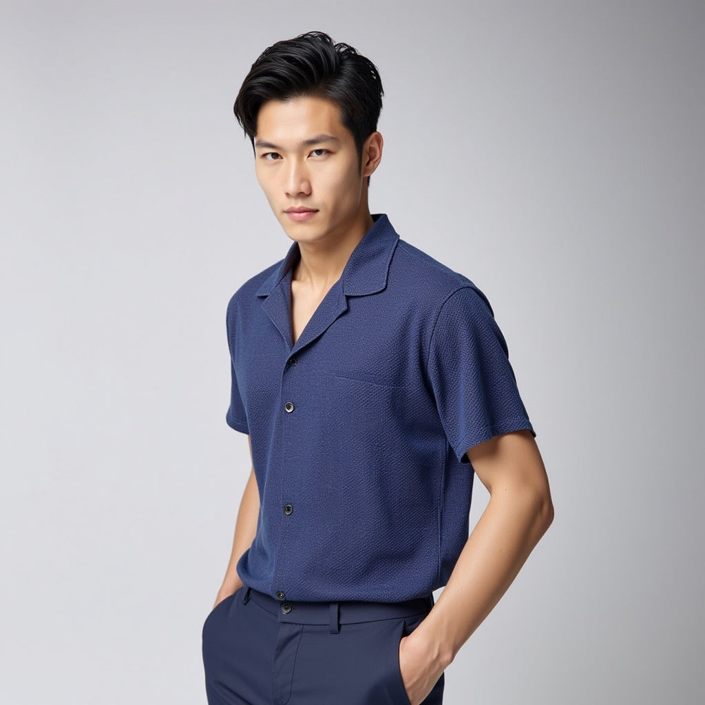 Blue Stretchable popcorn shirt for men's