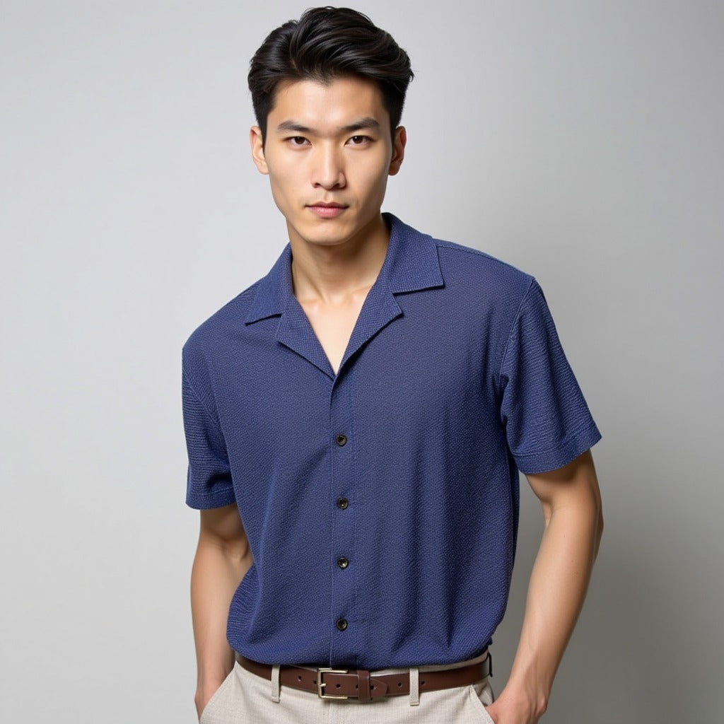 Blue Stretchable popcorn shirt for men's