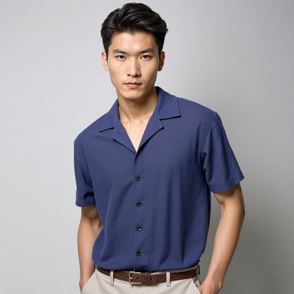 Blue Stretchable popcorn shirt for men's